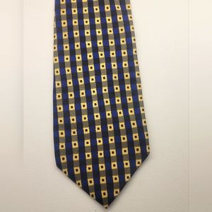Robert Talbot Nordstrom Silk Tie Blue Yellow Squares 57" x 4"